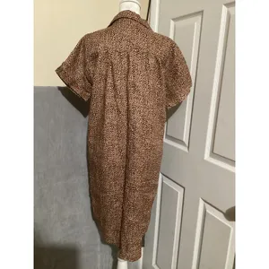 Tahari Linen Shirt Dress Leopard Print Button Front Short Sleeve Women's M thumbnail 4