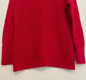 ANN TAYLOR LOFT Textured Button Cuff Sweater Bright Red 100% Cotton Crew Neck M thumbnail 5