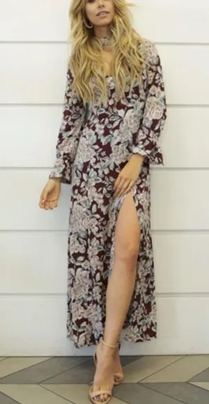 Honey Belle Choker Floral Retro Slit Maxi Dress thumbnail 1