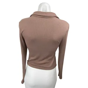 Abercrombie & Fitch Brown Ribbed Knit Collared Button Up Ruched Shirt Top Size S thumbnail 2