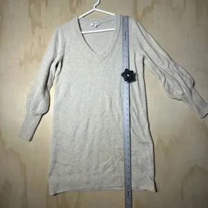 Madewell Neutral Wool Blend Bubble Sleeve‎ V Neck Knit Sweater Medium thumbnail 6