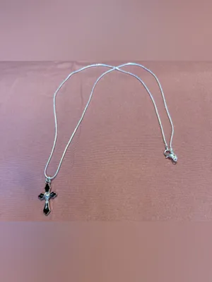 Sterling Silver 925 Cross Necklace with Black Enamel thumbnail 3