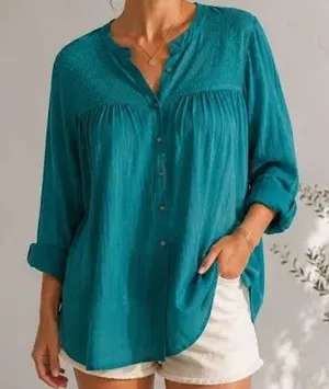 Pilcro by Anthropologie Teal Green Cotton Gauze Clip Dot Button Down Top XL thumbnail 1