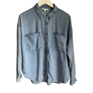 Pink Rose Chambray Shirt Women's M 100% Lyocell Oversized Button Down Coastal thumbnail 6