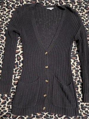 2000s vintage brownish black 2014 american eagle cable knit button down cardigan thumbnail 3