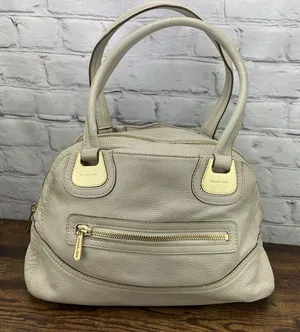 Michael Kors Cream Leather Satchel‎ Bag Gold Hardware Handbag Purse thumbnail 1