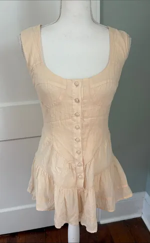 Edikted Peach Button-Front Ruffled Mini Dress Gauzy Cotton Veronica size Small thumbnail 1