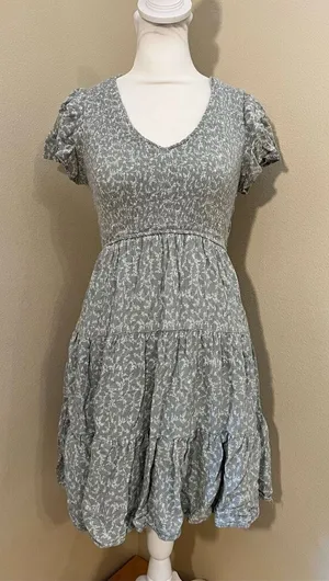 Altar'd State Sage Gray Green Ivory Floral Ruffle Sleeve Mini Dress S thumbnail 1