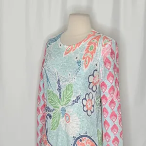 Sundance WHIMSY ROSE Aqua Coral Paisley Floral Baby Waffle Thermal Top Small USA thumbnail 5