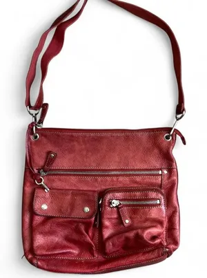 Fossil Red Pebbled Leather Multi Pocket Crossbody Messenger Travel Bag Medium thumbnail 1