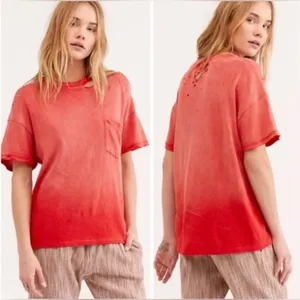 Free People WE THE FREE distressed oversized rubi cosmic red tee in S thumbnail 2