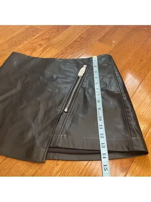 Zara Faux Leather Asymmetrical Wrap Skirt Zipper Closure Black M thumbnail 5