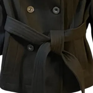 Old Navy Black Double-Breasted Belted Coat Size Small thumbnail 7