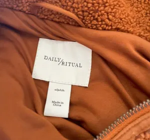 Daily Ritual Burnt Orange Sherpa Teddy Bear Pullover Quarter Zip Jacket. thumbnail 2