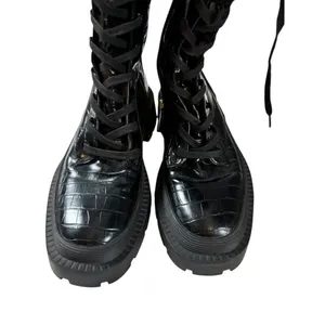 Zara Black Croc-Embossed Lace-Up Combat Boots Size 36 thumbnail 5