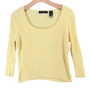 Vintage Y2K Express Ribbed Knit Sweater L Butter Yellow Fitted Stretch Mallcore thumbnail 2