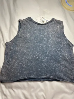 U.S. Apparel Grunge Smokey Blue Acid Wash Distress Cropped Muscle Tank Top XS thumbnail 6