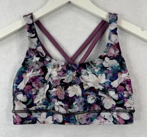 Lululemon Energy Bra Floral Print Strappy Back‎ Purple Multi Size 4 W7ANYS thumbnail 1