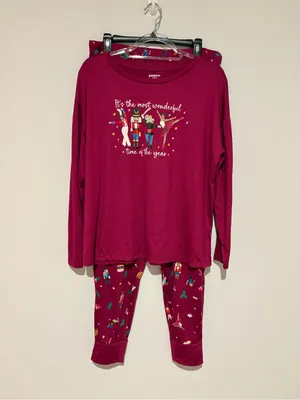 Joyspun nutcracker holiday Long Sleeve Jogger Pants Pajama Set Berry size large thumbnail 2