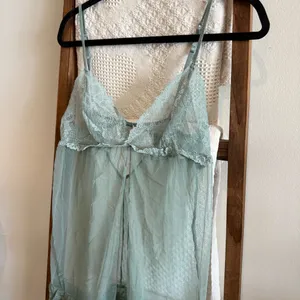 NWOT Victoria’s Secret Sage Green Lace & Mesh Open Front Slip Dress thumbnail 2