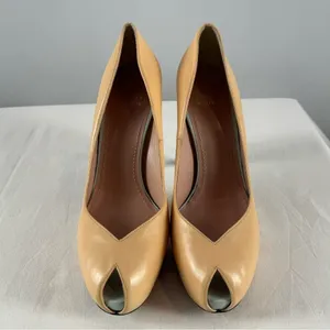 Stuart Weitzman Leather Peep Toe Stiletto‎ Heel Pump in Tan and Blue Size 8.5 thumbnail 3