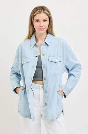 RISEN‎ Oversized Stripe Denim Shaket thumbnail 1
