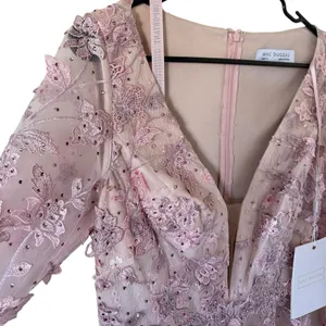 NEW Mac Duggal Pink Floral Applique Long Sleeve Illusion Homecoming Wedding Gown thumbnail 5