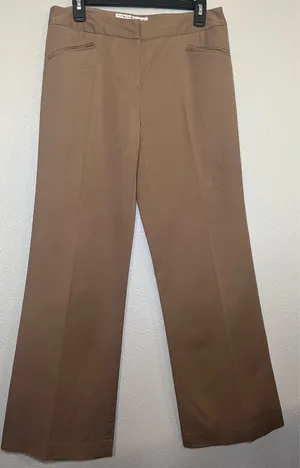 Trina Turk Sunset Wide Leg Pants Tan Khaki Nylon Cotton Stretch 231318 Size 6 thumbnail 1