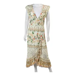 Farm Rio Anthropologie Floral Ruffle Trim Wrap‎ Maxi Dress Bohemian Cottagecore thumbnail 3