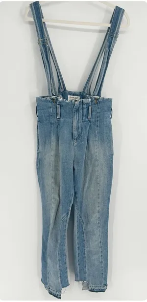 FRAME Womens Skyline Mix Denim Le Overalls‎ Suspender Raw Hem Jeans Size 25 thumbnail 1
