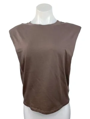Aritzia Babaton Brown Sleeveless Oversized Shoulder Pads T-shirt Sweater Top 2XS thumbnail 1