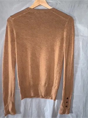 Zara Knit Sweater Womens Sz Med Brown Stretch‎ Gold Buttons Crewneck Basic thumbnail 2