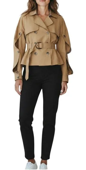 N12H Trench Jacket Sz XS Tan Button Up Sleeve Boho City Chick Rare Preppy NWOT thumbnail 1