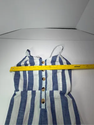 Japna Blue and White Vertical Stripe Wide-Leg Jumpsuit thumbnail 3