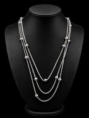Estate Sterling Silver Beaded necklace Box Chain 28 Grams 40 Inches STUNNING thumbnail 1