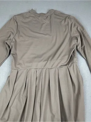 Halara SoftlyZero Maxi Dress M Taupe Mock Neck Pleated Long Sleeve thumbnail 5