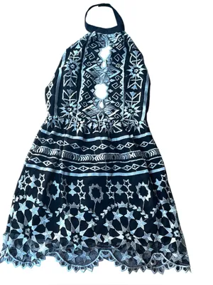 Jen’s Pirate Booty Embroidered Navy Halter Mini Dress thumbnail 3