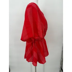 LOFT PLUS Wrap Top‎ Women 24 Red Striped Short Sleeve V-Neck Casual Peplum thumbnail 6
