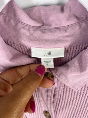J.Jill Waffle‎ Knit Button Down Shirt Pink Cotton Shacket XL thumbnail 3