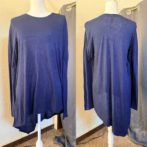BCBGMAXAZRIA Shae High-Low Tunic Top Navy Blue‎ Silk Blend Long Sleeve M thumbnail 3