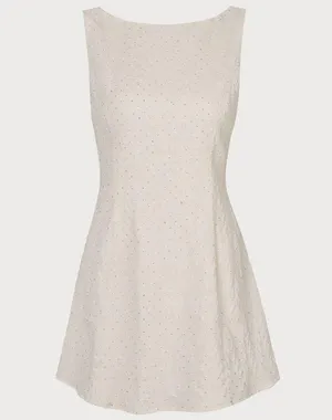RIHOAS The Beige Boat Neck Textured Mini Dress thumbnail 7