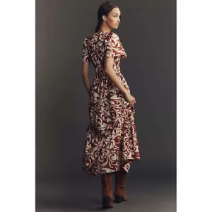 Anthropologie Somerset Maxi‎ Dress XS Burgundy Cream Printed Smocked Tiered NEW thumbnail 2