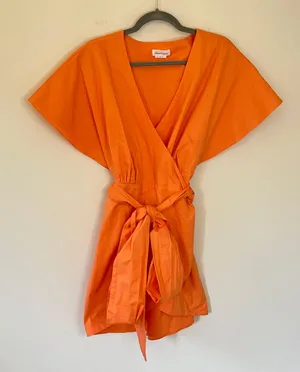 Lovers + Friends Leigh Cotton Poplin Tie Waist Mini Wrap Dress Sherbert Orange thumbnail 2
