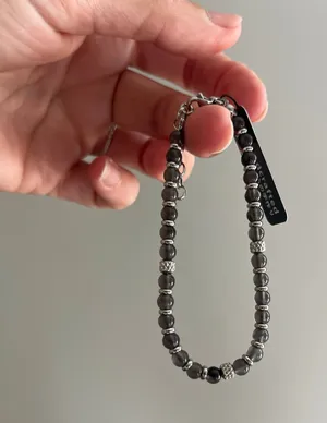 Handcrafted Silver Beaded Bracelet Boho Chic‎ Everyday Stackable Gift New in Box Gray thumbnail 1