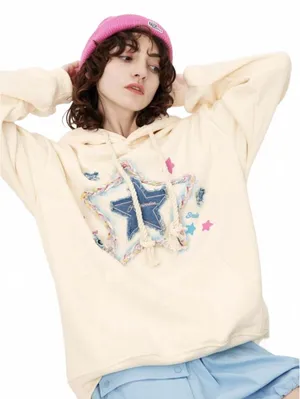 Aelfric Eden Denim Star Hoodie Oversized Sweatshirt Sweater Women's Size Medium thumbnail 1
