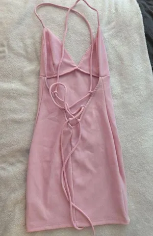 Lucy in the Sky Lace Back Bodycon Dress In Pink thumbnail 3