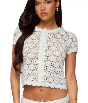 Edikted White Knitted Button- Up Top thumbnail 1
