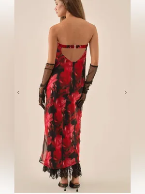 For Love and Lemons Dark Romance Strapless Floral Lace-Hem Maxi Dress thumbnail 9