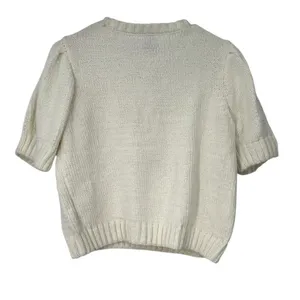 Joie | M | Knit Short Sleeve Sweater Floral Applique Crochet Top Women's thumbnail 4