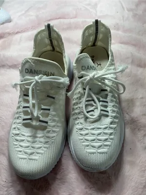 Danskin White Knit Lace-Up Athletic Sneakers with Black Accent b102 thumbnail 1